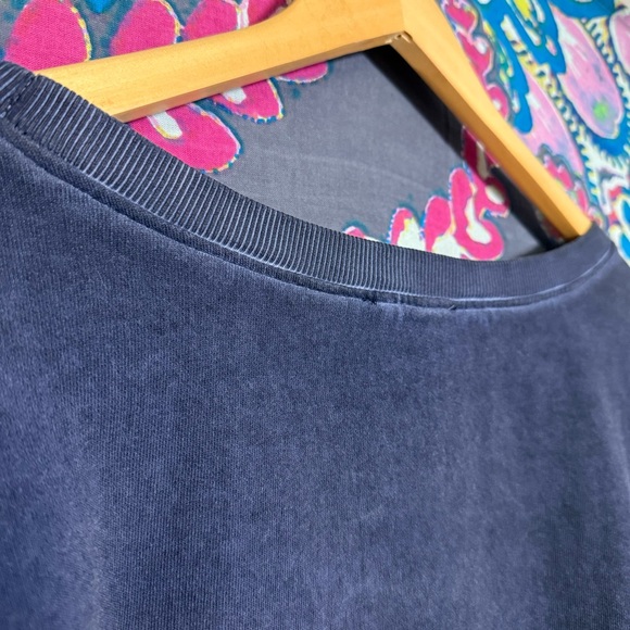 ANTHROPOLOGIE Vintage Look Cropped Oversized Navy Blue Sweatshirt Raw Hem Large - Picture 5 of 11